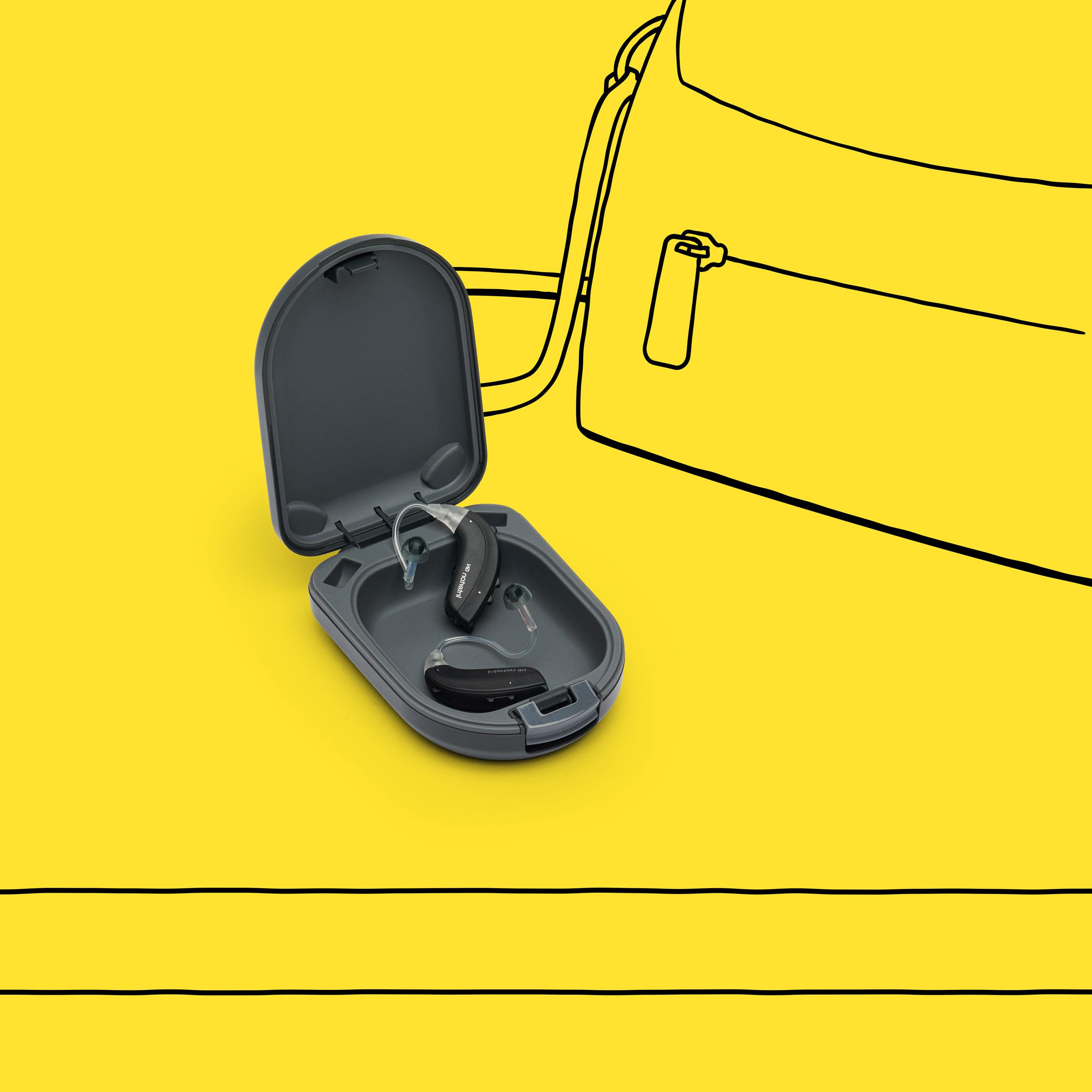 Our new Interton Move hearing solutions in the case.