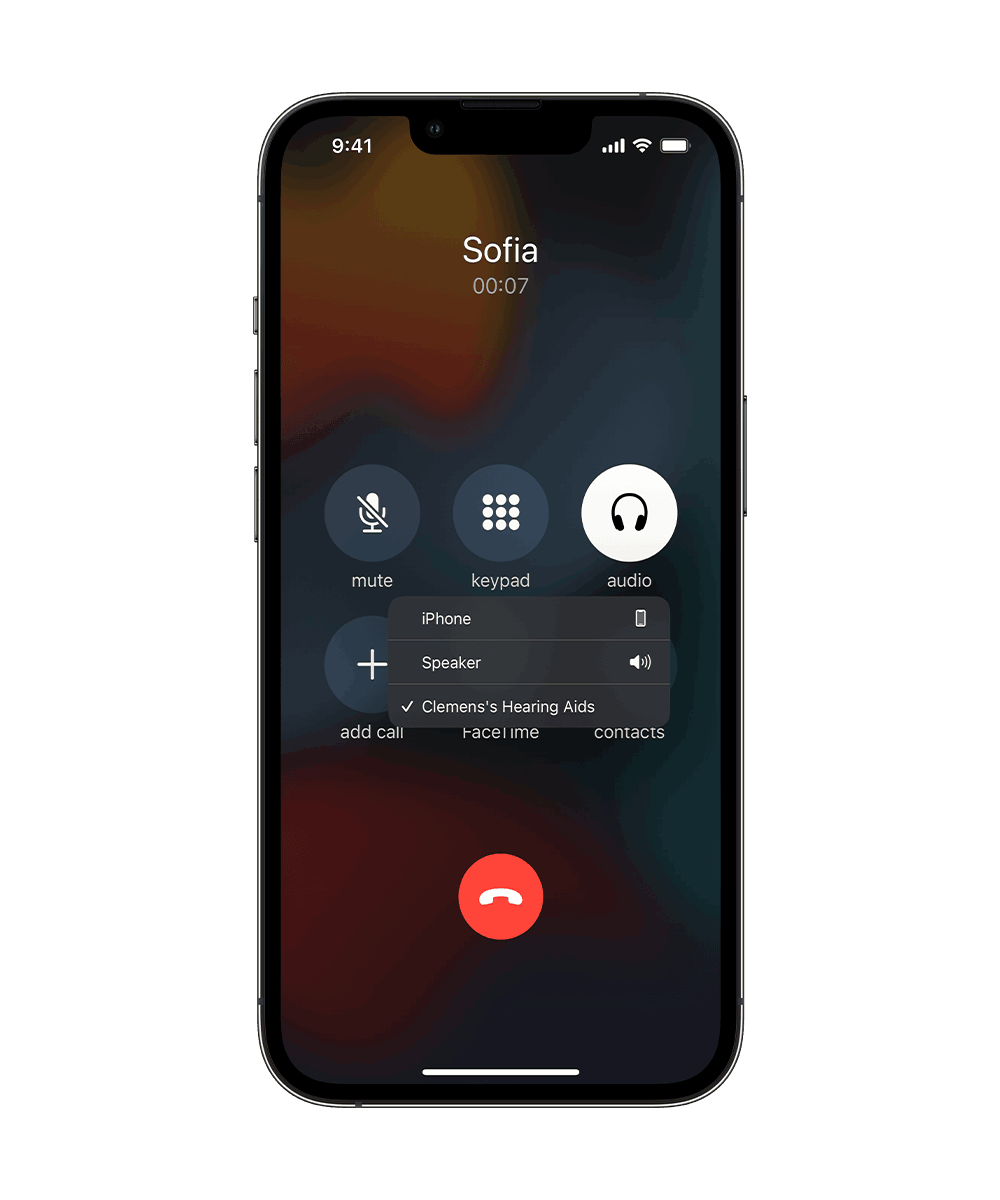 iPhone displaying a call being streamed to a user's hearing aids