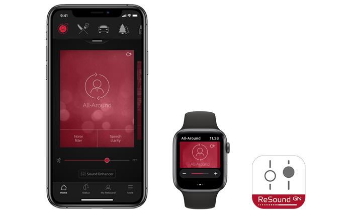ReSound Smart app on compatible devices iPhone and iWatch