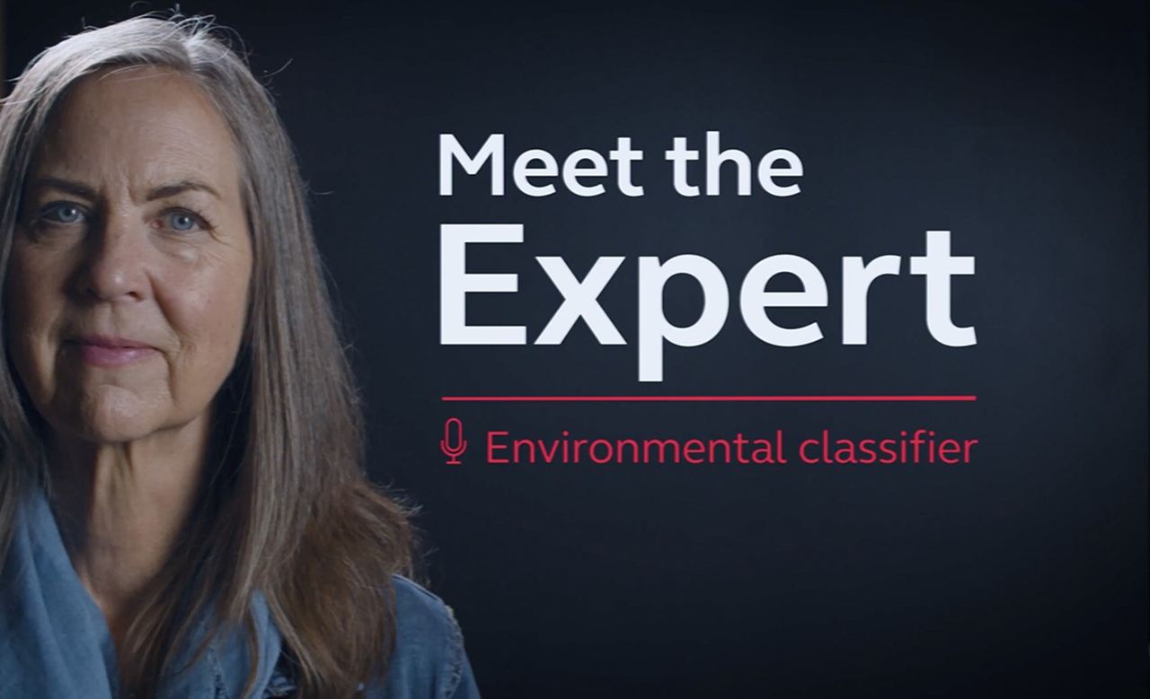 Woman with text overlay reading Meet the Expert Environmental classifier